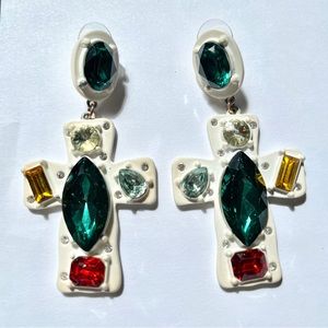 ASOS Earrings, gorgeous white & multicolored rhinestones,cross shaped earrings.